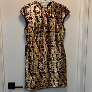 Marciano Gold and Black Sequin Mini Dress